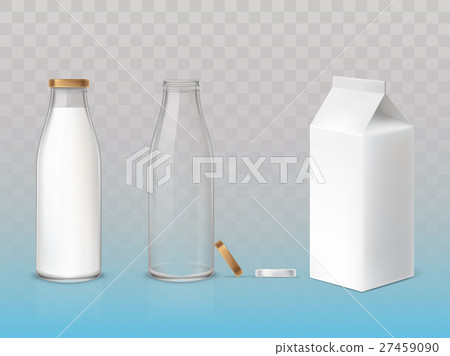 Set of icons box, bottles empty and with a milk 27459090