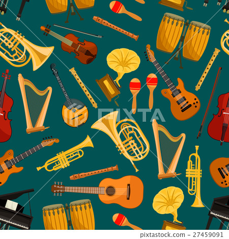 Music pattern of musical instruments flat icons 27459091