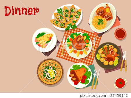 Meat dishes with appetizers icon food theme design 27459142