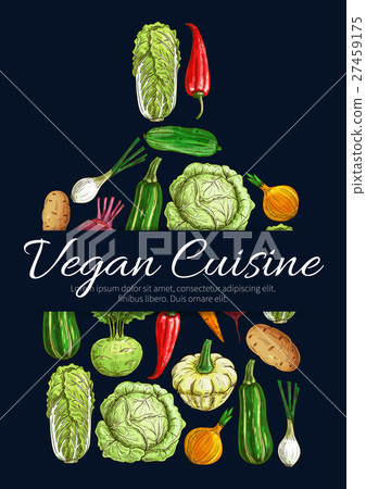 Vegan cuisine vector poster with vegetables 27459175