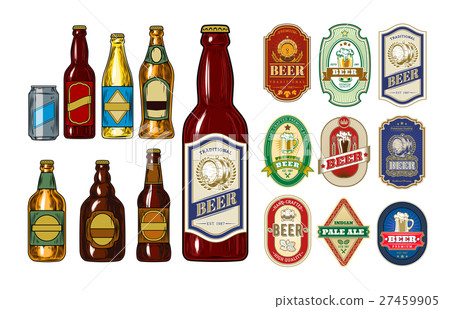 Set Of Icons Beer Bottles And Label Them Stock Illustration