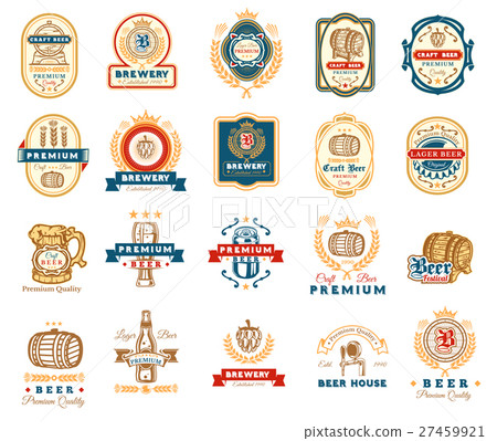 Collection of retro beer emblems, badges, stickers 27459921