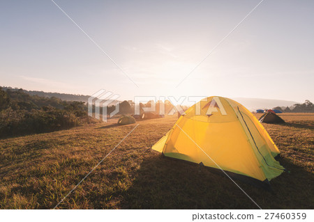 Camping on hill with warm sunlight 27460359