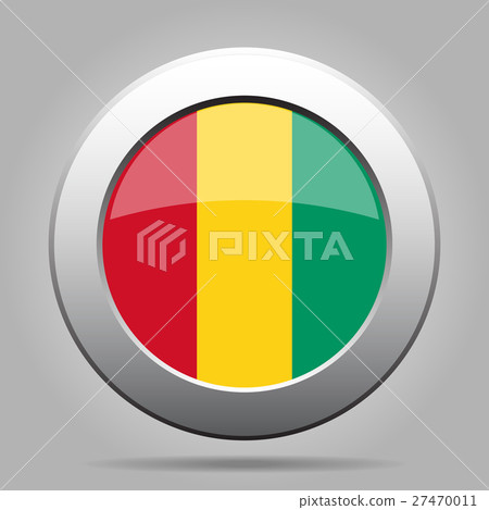 Flag of Guinea. Shiny metal gray round button. Flag of Guinea. Shiny metal gray round button. 27470011