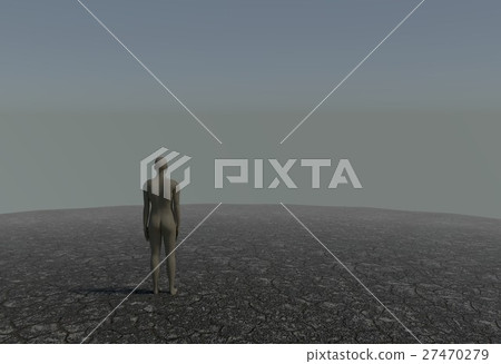 One man in a desert with cracked soil 3d 27470279