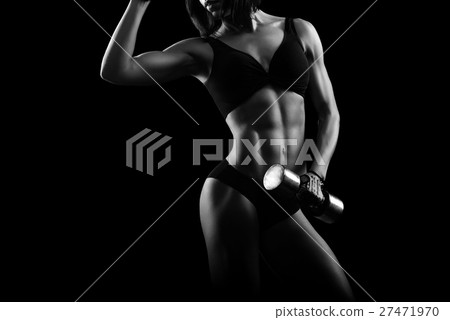 Monochrome shots of a sporty female with weights  27471970