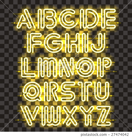 Glowing Yellow Neon Alphabet. 27474042