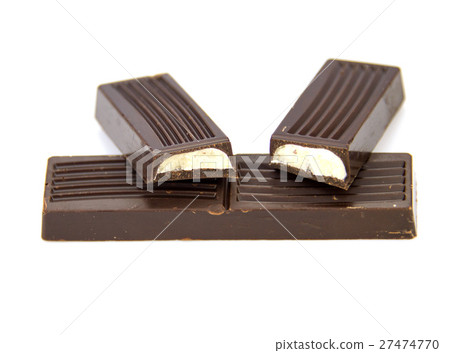 Dark chocolate with milk filling isolated on white 27474770