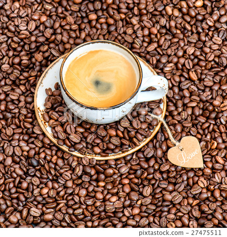 Cup coffee beans paper heart. Love concept Cup coffee beans paper heart. Love concept 27475511