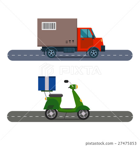 Delivery transport cargo truck and scooter vector Delivery transport cargo truck and scooter vector 27475853