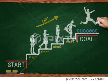 A businessman climbing the stairs drawn with a blackboard and chalk 27476003