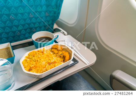 Healthy food on the plane with coffee . 27481264