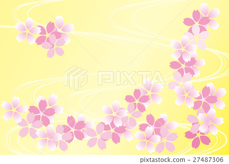 Flower raft cherry flowing water background yellow gradation Flower raft cherry flowing water background yellow gradation 27487306