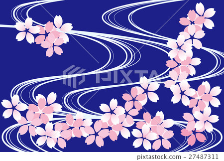 Flower raft cherry running water background navy Flower raft cherry running water background navy 27487311