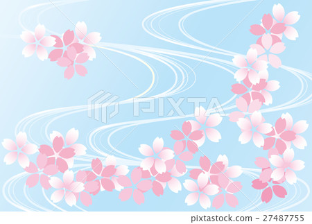 花木筏櫻桃流動的水背景藍色漸進性 27487755