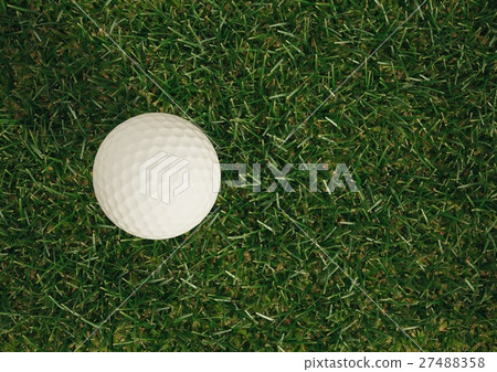 Elevated view of golf ball on grass Elevated view of golf ball on grass 27488358