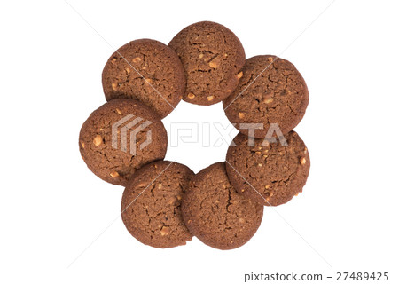 Chocolate cashew nut butter cookies flower shape, 27489425