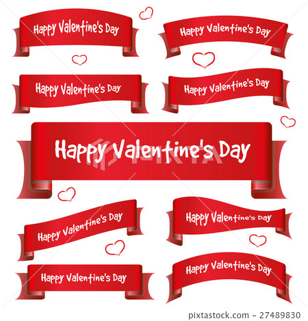 red valentine day curved ribbon banners eps10 27489830