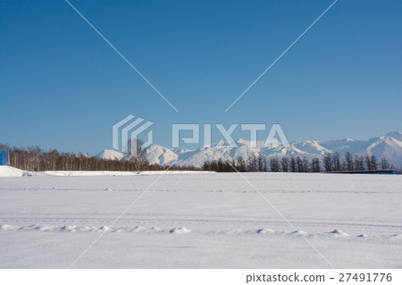 藍天和多雪的領域和冬天山 27491776