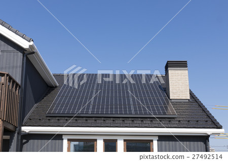 Home furnishings with housing chimneys Solar panel installation example Roof 27492514
