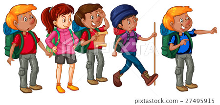 Many hikers with map and backpack 27495915