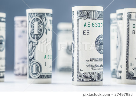 Dollar banknotes roll in other positions. US money 27497983