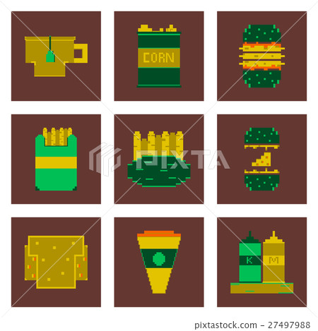 Set Pixel icons of fast food 27497988
