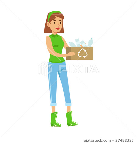 Woman Carrying A Crate WIth Recyclable Plastic 27498355