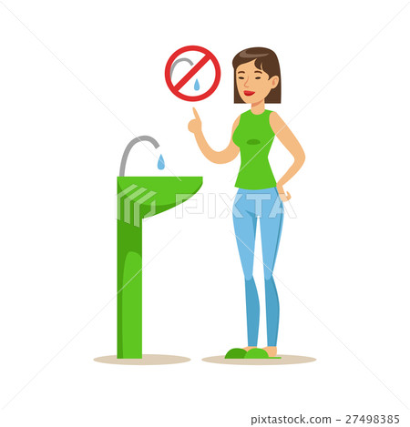 Woman Showing Not To Vaste Water , Contributing 27498385