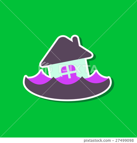 paper sticker on stylish background of flood house - Stock Illustration ...