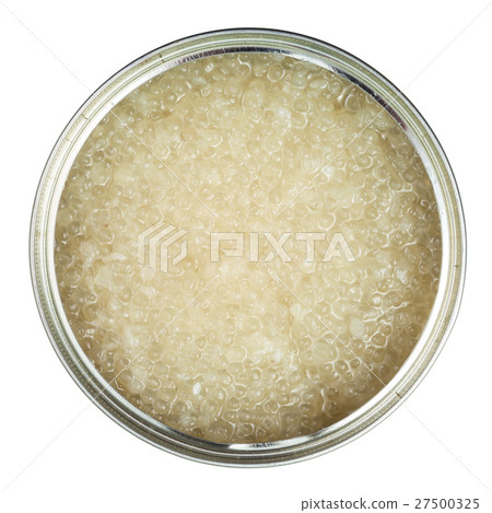 above view of open can with caviar of halibut 27500325