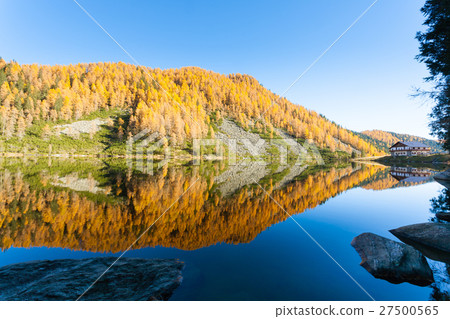 Reflections on water, autumn from mountain lake 27500565