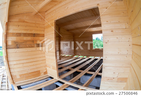 Construction of a new wooden house. Inside view Construction of a new wooden house. Inside view 27500846