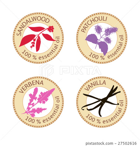 Set of flat essential oil labels. 100 percent 27502616
