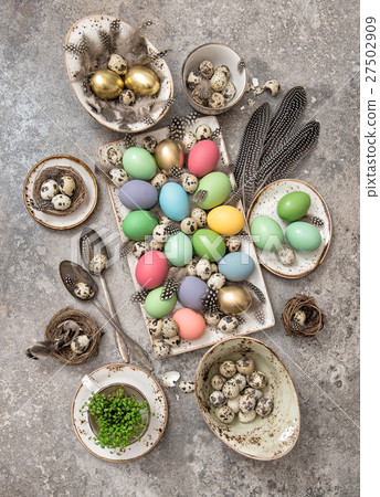 Easter decoration eggs and feather. Bohemian style 27502909