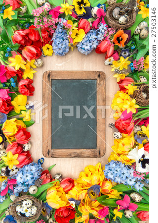 Holidays background chalkboard. Spring flowers 27503146