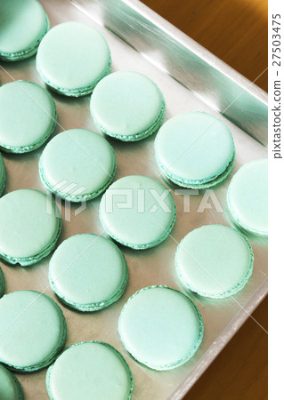 Rows of Macaroons in tray,close up 27503475