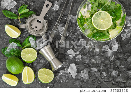 Mojito cocktail glass lime, mint, ice. Aperitif 27503528