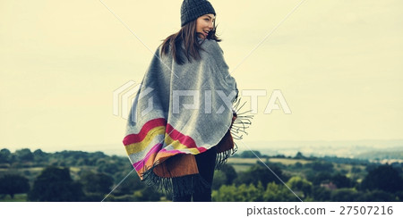 Woman Smiling Mountain Carefree Cloudscape Concept 27507216