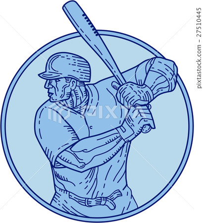 Baseball Player Batter Batting Circle Mono Line 27510445