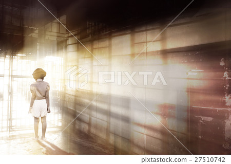 loneliness and Fear girl stand behind the cage. 27510742