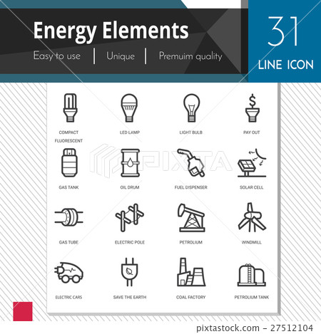 Energy elements vector icons set. Energy elements vector icons set. 27512104