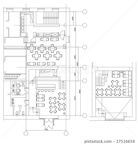 Standard cafe furniture symbols on floor plans 27516658
