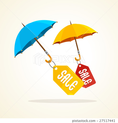 Vector umbrellas with sale stickers. Flat Design 27517441