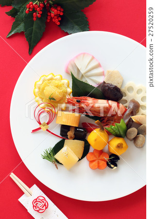 新年盤子,紅色背景 新年盤子,紅色背景 27520259