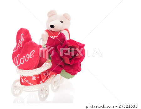 Valentines teddy bear and love heart item isolated 27521533