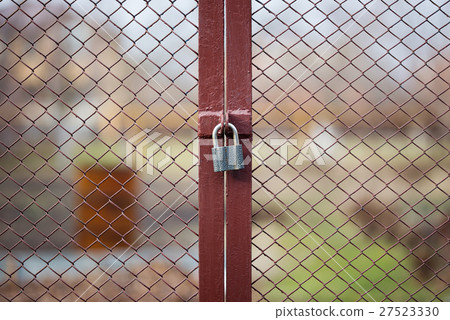 Locked wire mesh fence on private land Locked wire mesh fence on private land 27523330