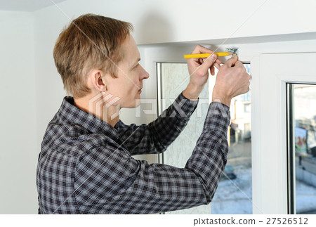 Installing wooden blinds. Installing wooden blinds. 27526512