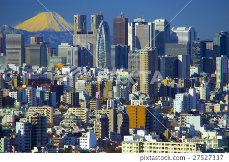 富士山和西新宿摩天大樓的山脈 富士山和西新宿摩天大樓的山脈 27527337
