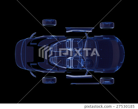 Disassembled car x-ray blue with Wireframe Disassembled car x-ray blue with Wireframe 27530185